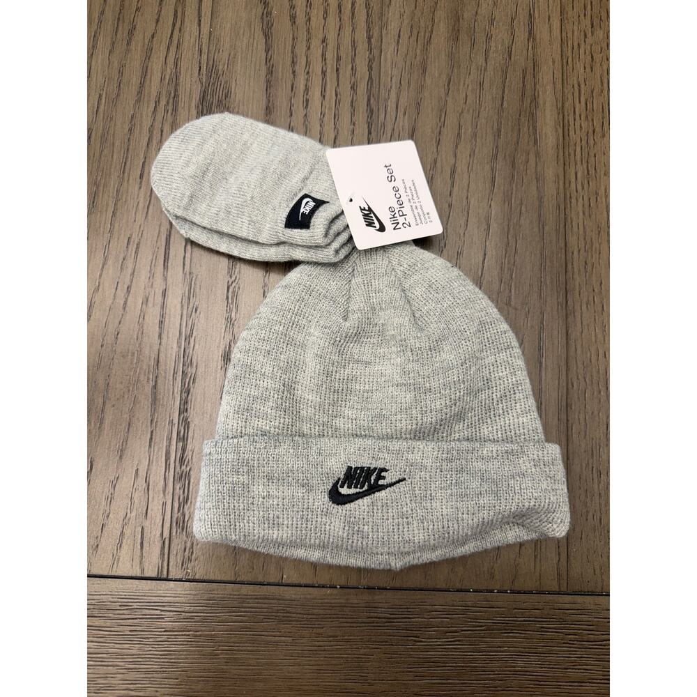 Nike Toddler Beanie & Mittens Set Gray Infant NWT